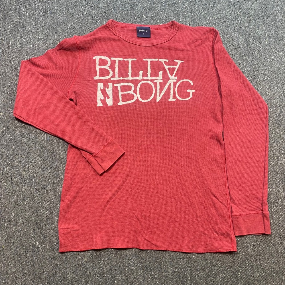 Billabong TShirt Sz L Mens Red Skater Grunge Billy Bong Graphic‎ Thermal Waffle